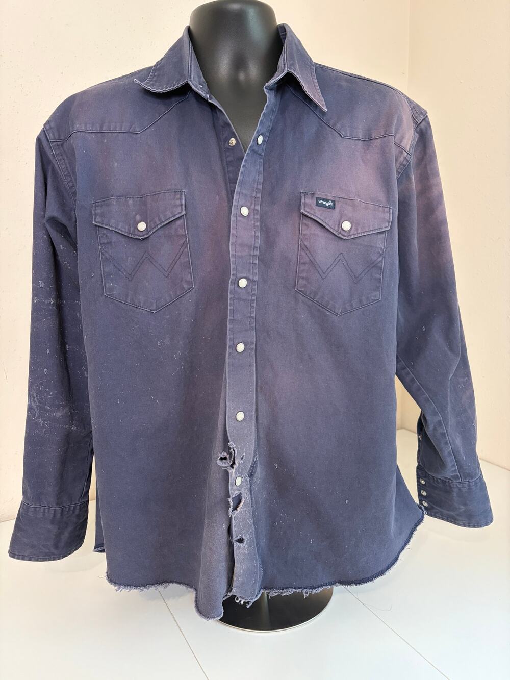 Wrangler XL Western Pear Snap Shirt Distressed Cowboy Workwear 100%